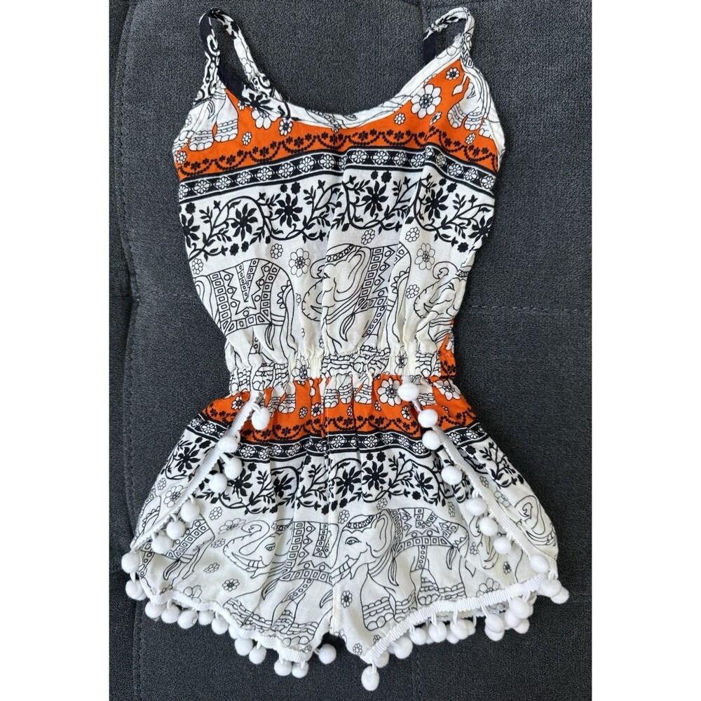 Baby Girl Bohemian Elephant Pom Romper